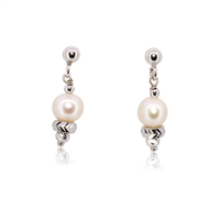 Orecchini da donna pendenti in oro bianco 18 kt con perla dolce da 6 mm – 1.68 g – Idee Preziose dal 1987 - IP.OK18B/11